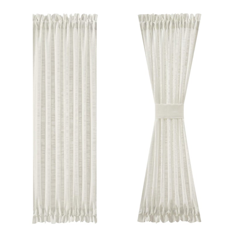 FMFUNCTEX Sidelight Curtains for Front Door Natural 40 Inch Long Short Linen Texture Semi Sheer French Door Panels for Entry Door Foyer Privacy Not See Through 24 Inch Long 2 Panels - Image 1